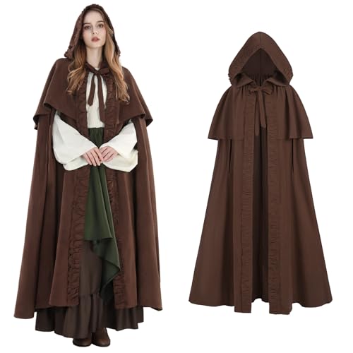 [神併良品] マント コスプレ フード付き 中世 ヴィンテージマント ハロウィン コスプレ用 ロング 魔女のケープ(茶, L)（Amazon）