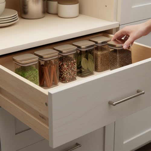 Image of ginoya brothers Airtight Borosilicate Glass Square Jar With Wooden Or Steel Lid Multi-Size, Container for Spices, Coffee, Grains, Snacks & Kitchen Organization (6, STEEL LID, 270 ML)