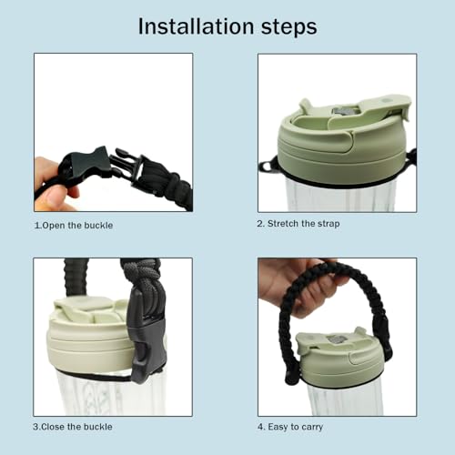 GRSECPO Adjustable Paracord Handle for Water Bottles (12oz-64oz)-Secure Wide-Mouth Bottle Strap with Quick-Release Carabiner,Safety Lock & Carrying Strap Black