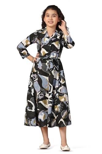 Image of Fashion Dream Girls Calf Length Abstract Printed Dress|Western Midi Dresses|Long Frock for Kids