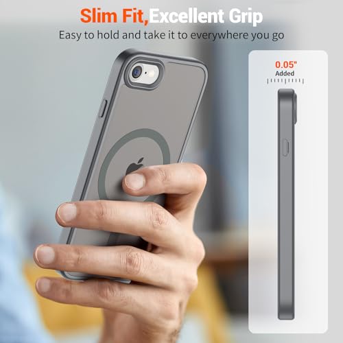 Image of SUPFINE Magnetic for iPhone SE Case 2022 (3rd) /2020 (2nd), iPhone 8 Case with Screen Protector (Compatible with MagSafe) (Military Grade Drop Protection) Translucent Matte Phone Case,Gray