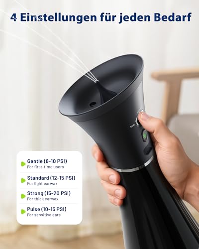 Elektrischer Ohrenschmalz Entferner Ohrenreiniger, Sicherer Einhand Ohrreiniger für Erwachsene mit Doppeltank und Temperatursensor, Ohrenspülung Ear Cleaner IPX7 Wasserdicht Ohrenkerzen 3 Ohr Tipps