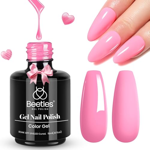 Beetles Pink Gel Nail Polish - Flamingo Feather Light Pink Gel Polish, Soak Off UV LED Nail Lamp Nail Art Manicure Salon DIY Home Gift for Women 15ml