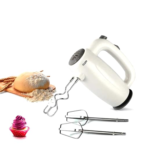 Image of Glen Electric Hand Mixer 125W with Beater & Dough Kneader Hook, Safety Eject Feature, 5 Speed Setting for Quick Mixing, Whisking, Whipping - Cream, Cake & Eggs - White (4059)