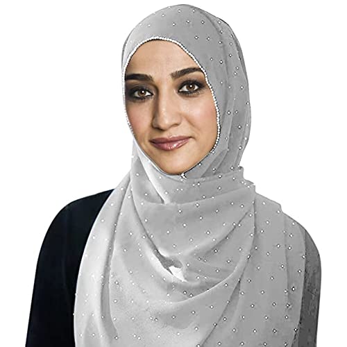 Women Soft Pearl Chiffon Hijab Scarf, Solid Color Easy Wear Hijabs for Women Long Scarf Wrap Scarves Shawl4