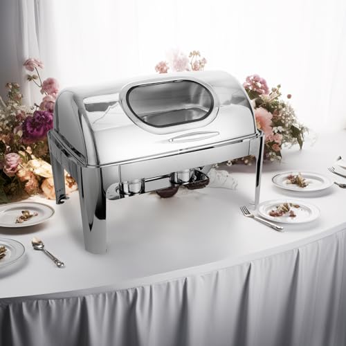 IMACONE Roll-Top-Chafing Dish Buffet-Set mit Sichtfenster, 8QT Edelstahl-Käfer und Buffetwärmer für die Gastronomie, mit Lebensmittel- und Wasserpfanne, klappbarem Rahmen, Kraftstoffhalter für – Bild 7