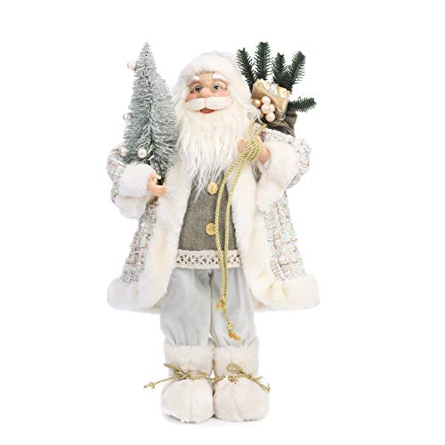 Yeeping Christmas Santa Figurine, Hand Crafted Santa Claus, Santa Doll, Santa Decor, Santa Toy, Christmas Decoration, 18 Inch, White