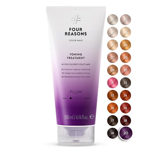 Image of FOUR REASONS Color Mask, Plum (27 Colors) - Hair Gloss & Color Depositing Conditioner - Semi Permanent Purple Hair Toner for Color-Treated Hair Color For Women - Vegan & Cruelty-Free - 6.76 fl oz