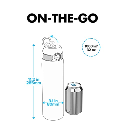 Ion8 1 Litre Water Bottle with Times to Drink, Leak Proof, Flip Lid, Carry Handle, Dishwasher Safe, BPA Free - Image 4