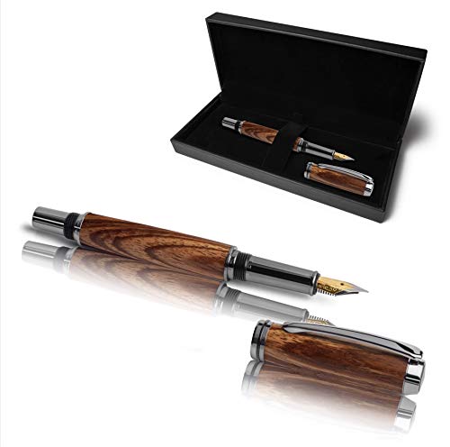 Handgefertigter Füllfederhalter aus Echtholz | Geschenkset mit Füller aus Holz & Etui | Exklusives Business Geschenk Set für Mitarbeiter und Kunden (Zebranoholz) Cover