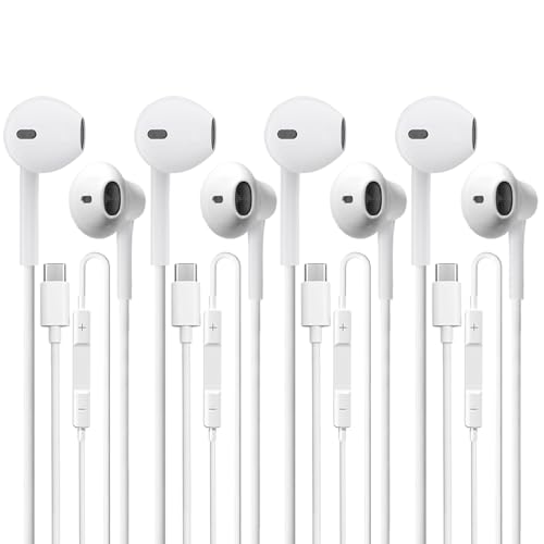 USB C Headphones 4 Pack，USB Type C Earbuds HiFi Stereo USB C Wired Earphones with Microphone Volume Control Compatible with Samsung Galaxy S23 S22 S21 Google Pixel 6 5 4XL/iPad Pro