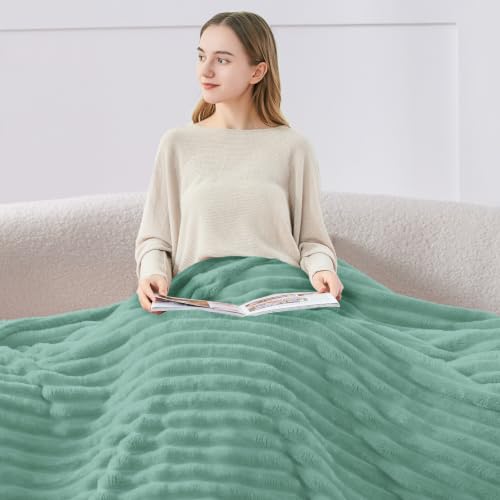 Image of BEDELITE Ribbed Twin Blanket for Couch & Bed, Seafoam, 60 inchx80 inch | Ultra-Soft Plush Fleece, Cozy, Warm Yet Lightweight, Ribbed Texture, Home Decor, Machine Washable, Giftable, All-Season Use