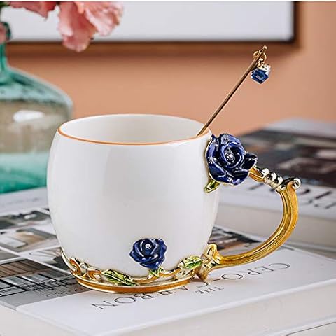 YIUN flor taza de té de cerámica con cuchara a juego y caja de regalo Cover