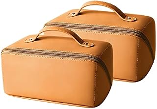 Luvtoo PU Portable Travel Cosmetic Storage Bag, Large Capacity Bag, Waterproof Storage Bag, Multifunctional Cosmetic Bag for Women Girl Brown Normal