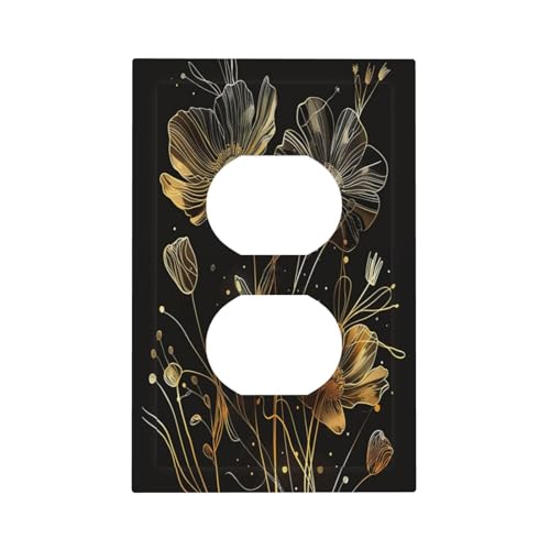 Placa de interruptor de diseño floral negro y oro, acabado de lujo para pared 2