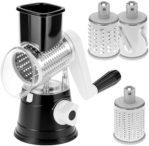 QWORK Cheese Grater Hand Crank, Rotary Vegetable Shredder, 3 in 1...