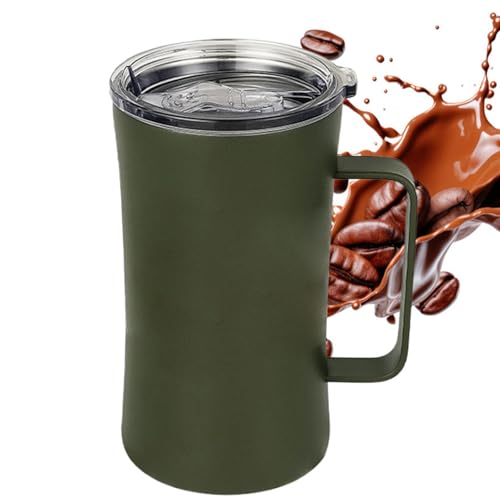Vaso Térmico Con Asa, Vaso Portátil con Tapa, Termo De 600ml Gran Capacidad Para Oficina, Hogar, Senderismo, Viajes Y Actividades Exteriores
