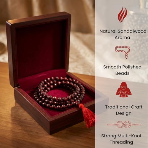 Image of Red Sandalwood Mala | Lal Chandan Mala 108 Beads | Red Chandan Mala | Lal Chandan Mala 108 Beads Original Certified | For Wearing , Meditation, Jaap & Pooja