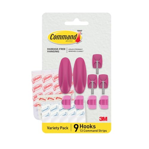 Command Mixed Hooks Pack, 9 Dragon Fruit Hooks and 13 Strips, Damage-Free Hanging with Adhesive, No Tools Great for Hanging Home and Room Decor