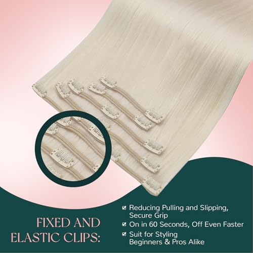 Image of Easyouth Clip in Human Hair Extensions Blonde Real Human Hair Extensions Clip ins White Blonde Clips in Hair Extension Human Hair Natural Looking 18 Inch 80G 5Pcs