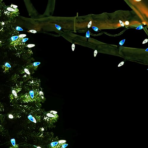 Image of C6 Christmas Lights 50 LED Blue + Cool White Strawberry 18ft Waterproof String Lights for Outdoor Indoor Garden Yard Home Party Christmas Tree Decoration(Blue+Cool White)
