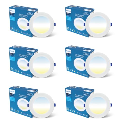 Image of PHILIPS 9W AstraGlow 3in1 LED Downlight | Ultra Bright Slim Panel Light | Junction Box Compatible | Energy Efficient LED Ceiling Light for Home & Office | Pack of 6