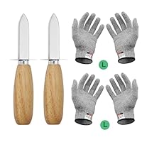 PLVTNM 2Oyster Knife Wooden Handle Oyster Shucking Knife Stainless Steel with 2Pairs Level 5 Cut-Resistant Gloves, Oyster Shucker Opener for Kitchen