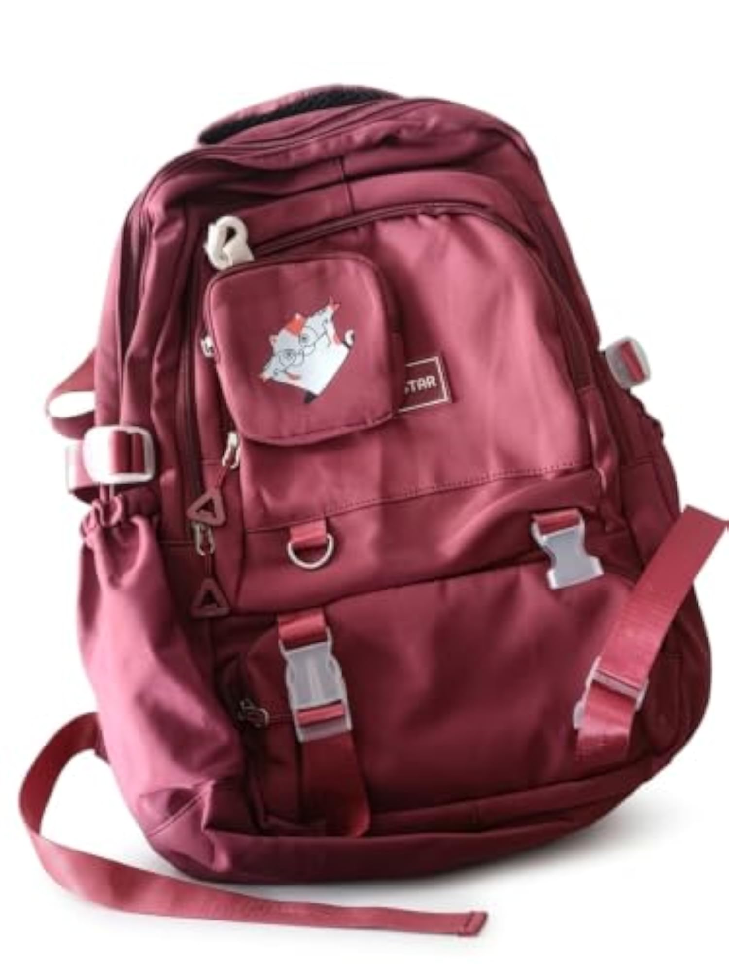 Maroon Multi-Pocket Backpack with Detachable Mini Pouch