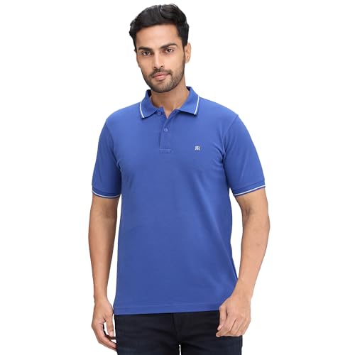 Image of Raymond Men's Modern Fit Solid Pattern Pure Cotton Polo Neck Half Sleeve Casual T-Shirt