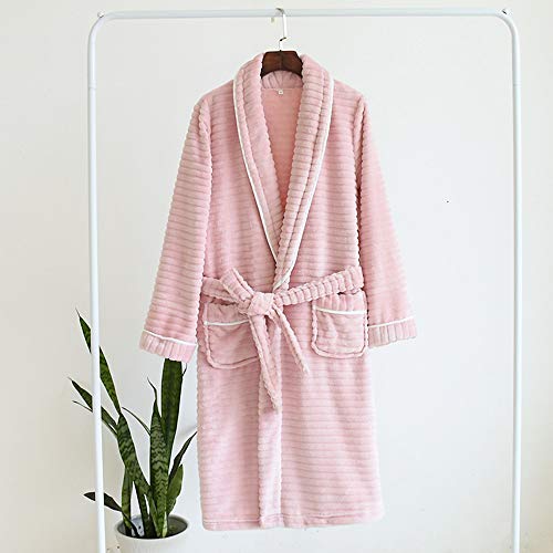 DRGE Unisex Frauen Männer Bademantel Korallen Fleece Bademantel Weiche Plüsch Bademantel für Männer Hausmantel Loungewear Bademantel,Rosa,XL Cover
