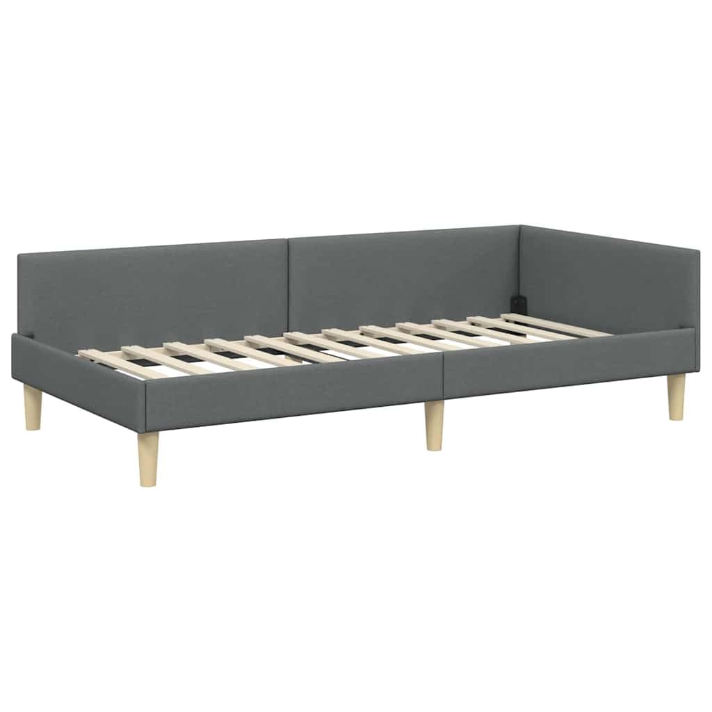 Struttura Letto Angolare con Materasso 2 pezzi in Tessuto Grigio Dimensioni 204x104x57cm per Camera Moderno con Supporto Doga e Testiera Regolabile