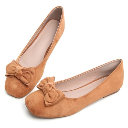 Hee grand Flats for Women Comfortable Wide Width Square Toe Ballet Shoes Dressy Slip On Loafers