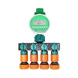 Lijincheng Riego Programado 1/2' 3/4' Manguera de jardín de 4 vías Temporizador de riego Divisor de riego automático de Jardines Perilla Temporizador de...