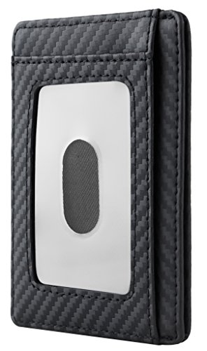 Travelambo Front Pocket Minimalist Leather Slim Wallet Rfid Blocking Carbon Fiber Texture(Black) #TOP1