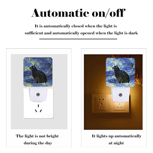 Image of Black Cat Night Light,Plug Into Wall for Boys Girls Bedroom Decorative Square Night Light Lamp 0.5w Sleep Friendly