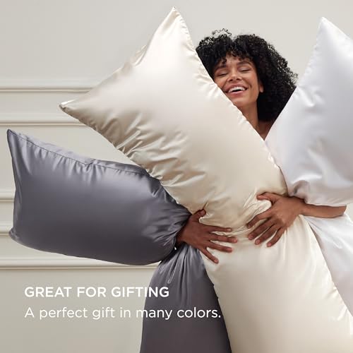 Image of Bedsure Satin Body Pillow Cover with Zipper,Soft Silky Pillowcase | Soft & Breathable Long Pillow Case, Cooling & Silky Long Pillowcase for Hair and Skin, Gifts for Women, Grey, 20x54 Inches