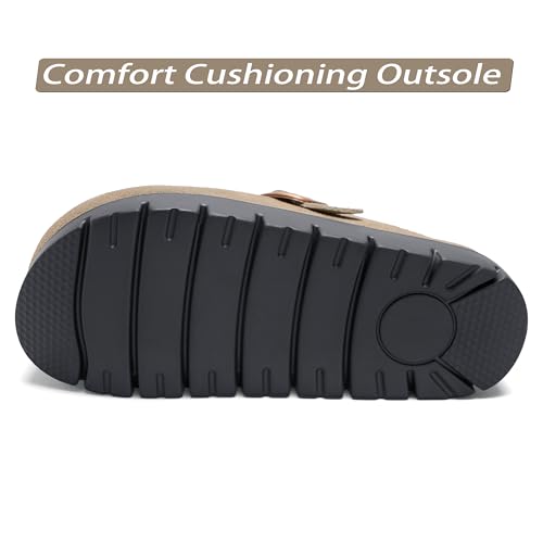 Image of Women's Suede Platform Clogs Leather Mules Slip On Indoor Outdoor Shoes | Arch Support, Cork Footbed, Adjustable Buckle,Water Resistant Upper,All Day Comfort