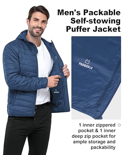 Outdoor Ventures Leichte Steppjacke Herren Übergangsjacke Packbare Puffer Jacke Winterjacke für Männer Zum Ski Wandern Reisen Navy Blau L