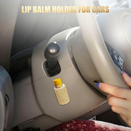Image of Upright Car Chapstick Holder, Bling Insulating Lip Balm Holder,Rhinestone Car Accessories for Women Interior ,Suitable for Most Vehicles. (Yellow)
