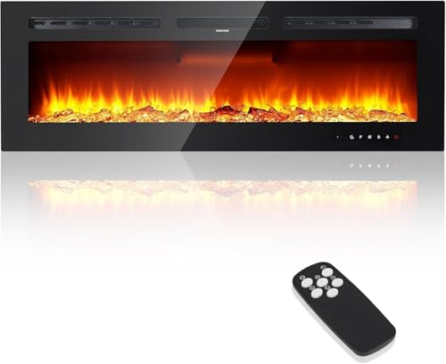 50" Electric Fireplace, Recessed and Wall Mounted Fire Place with Ultra-Thin Linear Fireplace Heater 750/1500w with Realistic Flame,Smart WiFi Infrared Linear &12 LED Flame Colors