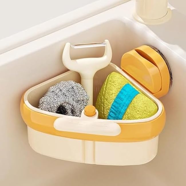 Sink Strainer Basket, Plastic Sink Storage Rack Holder, Upgraded Suction Cup Press Drainer Basket,Food Waste Catcher for Triangular Sinks Basket Shelf with Suction Cup Sucker for Kitchen(Green2pcs)