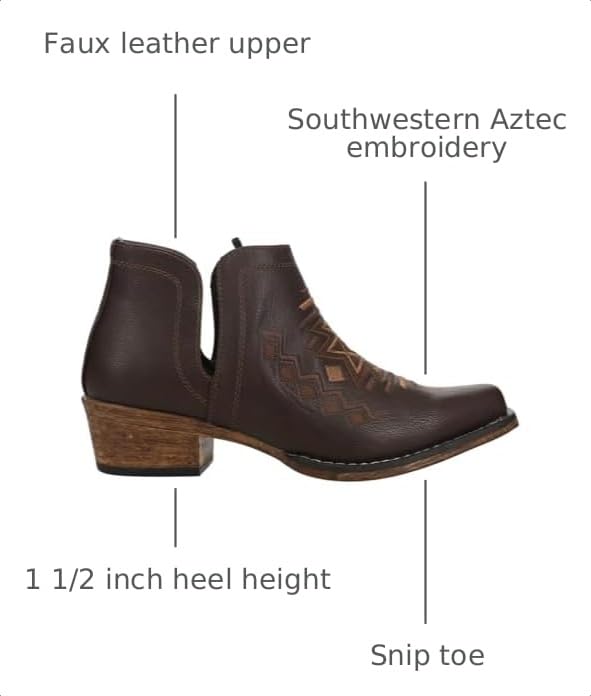 Image of ROPER Womens Ava Aztec Southwest Embroidered Snip Toe Casual Boots Ankle Low Heel 1-2 inch
