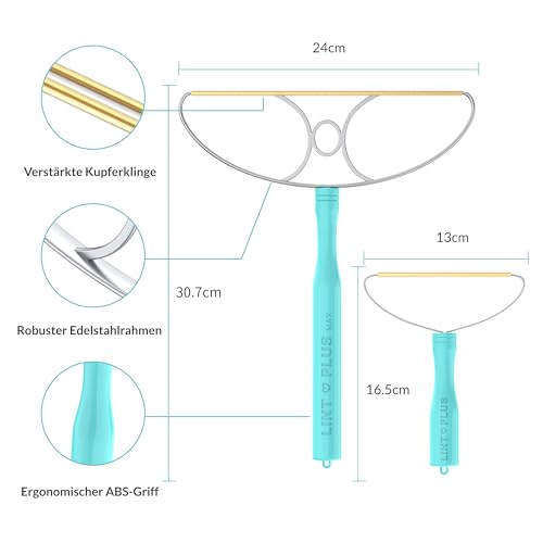 LINTPLUS Tierhaarentferner Set – Groß & Standard Größe – Wiederverwendbarer Fusselentferner mit Kupferklinge für Sofa, Teppich & Auto – Effektive Entfernung von Tierhaaren