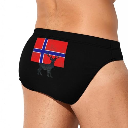 Norwegian Flag and Deer Printed Swim Briefs for Men Sexy Bikini Swimwear Elastic Beach Trunks Bathing Suit4