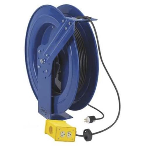Cord Reel, Spring Retracted, NEMA 5-20R, 12 AWG, Blue Reel Color, 100 ft Length, 4 Outlets, Mfr: PC24-0012-B-A