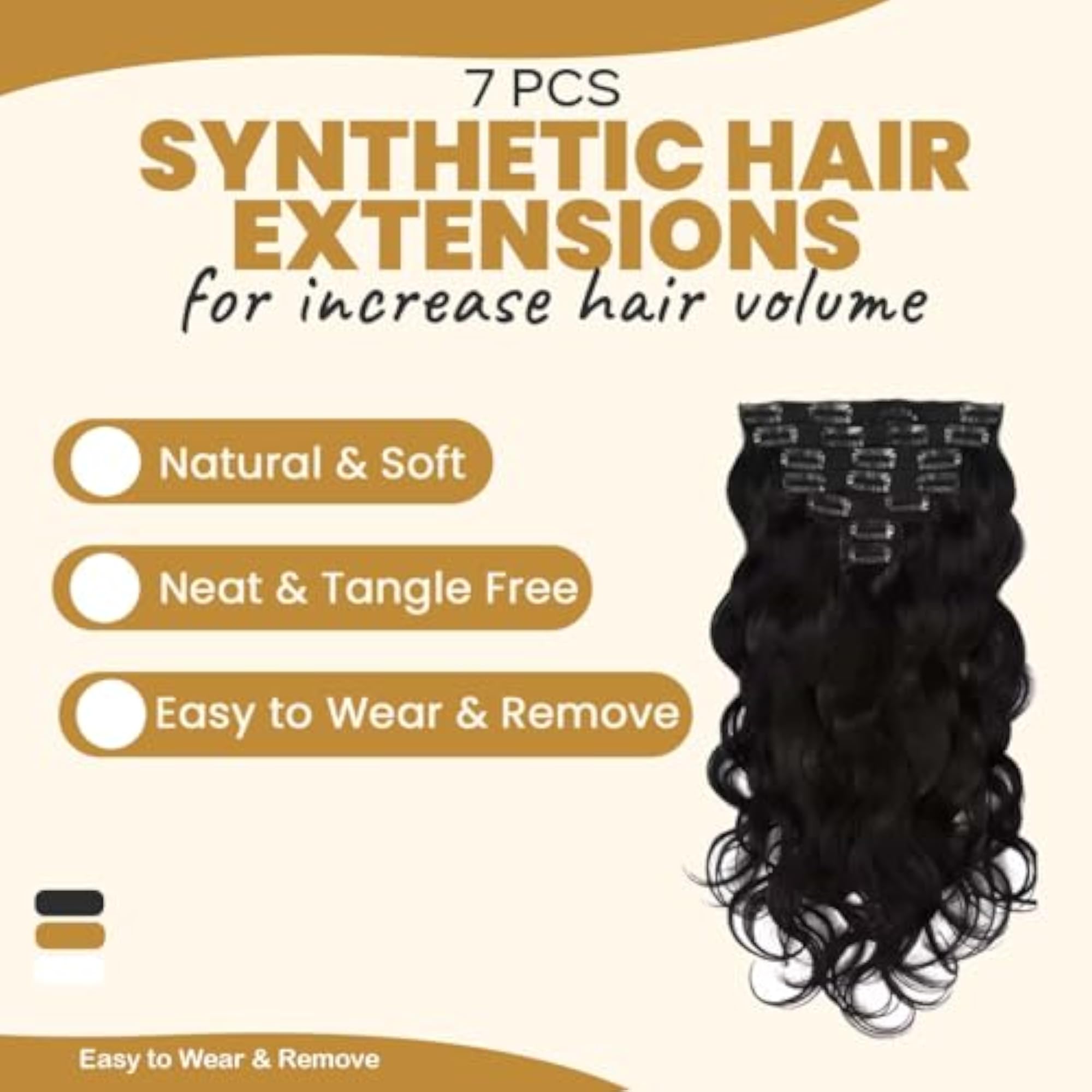 7 Pcs Long Curly Black Hair Extensions for Women, Volume Boost