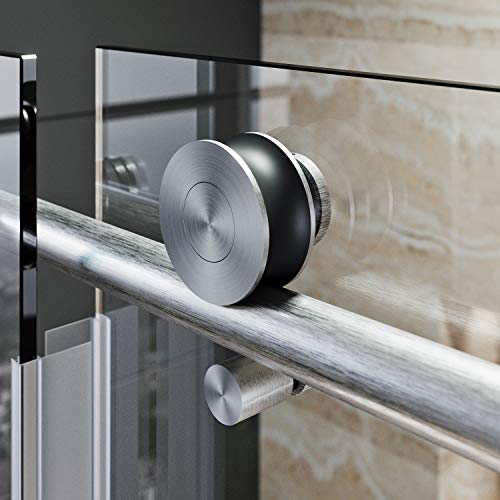 Elegant 60 In. W X 72 In. H Frameless Sliding Shower Door, 3/8 In. Clear Glass Shower Enclosure With Handle, Brushed Stainless Steel #TOP2