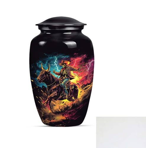 Image of Personalized Cowboy - Ashes Urns Human Remains - Decorative Urn - 10 Inch - Large With Velvet Bag - Funeral Urn For Mom & Dad - Burial Urns - Human Cremation Urn - Unique Urn For Human Ashes