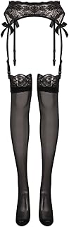 GIVTULIP Women Lace Garter Belts 3 Pieces Floral Suspender Belt Black Stocking and Suspender Set See-Through Lingerie Garters with Thong Thigh Garter with 4 Adjustable Straps Stable Clips Underwear