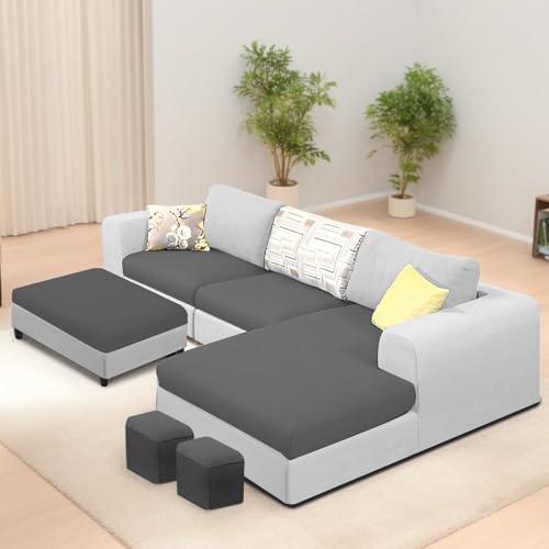 Image of Koza RHS 4 Seater L Shape Sofa Set with Center Table for Living Room (Black Grey Fabric) Premium Fabric Sofa